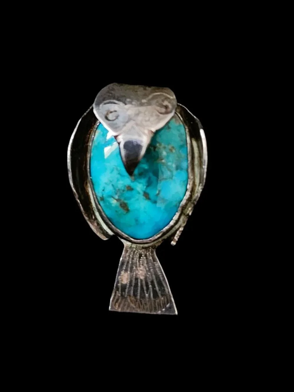 VTG 1954 NA Sterling Silver Turquoise Thunderbird Pin Signed Jane Mid-Century